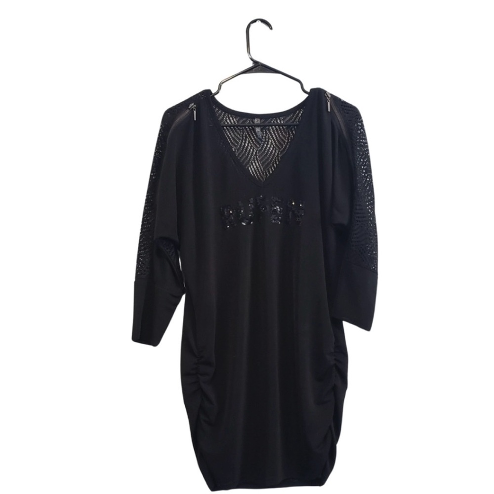 Chic Black Women's Tunic with Mesh Accents